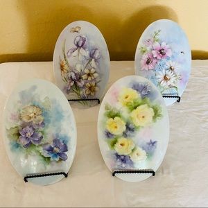 Set 4 Convex Egg Shape Ceramic Art with Flowers Easter Eggs?